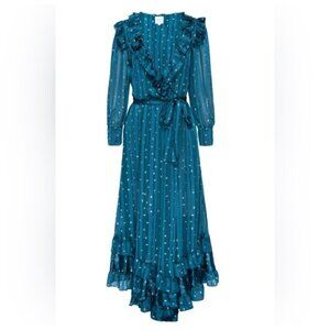 MISA LOS ANGELES Midi Dress Teal Blue Wrap‎ Style Gabriella Size S Fits M